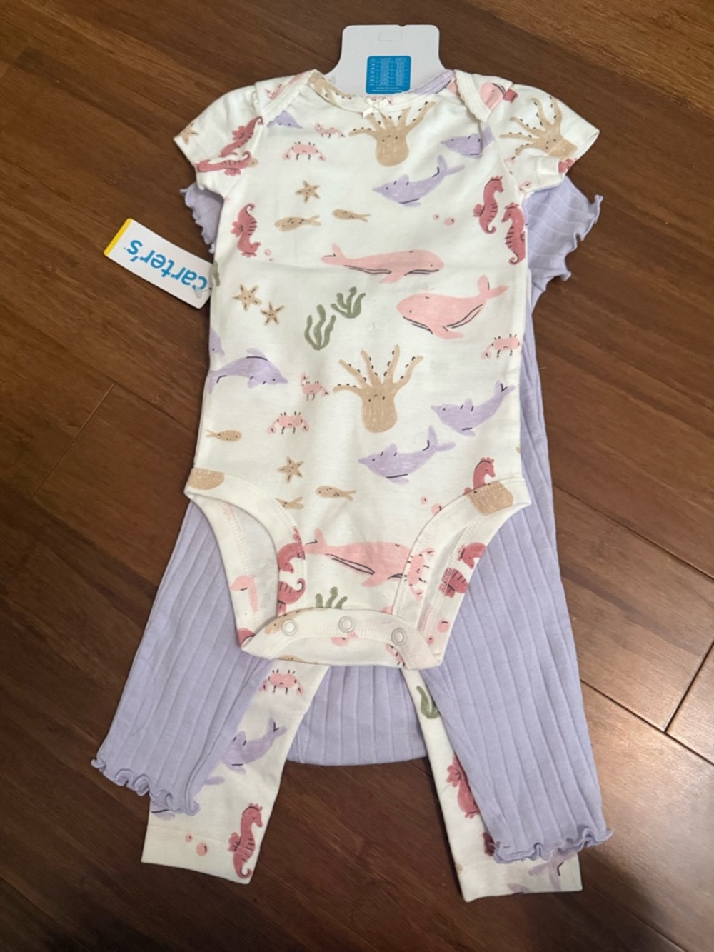 NWT Carter’s Baby Girl 4-Piece Set 6M Purple Ribbed Sea Creatures Octopus